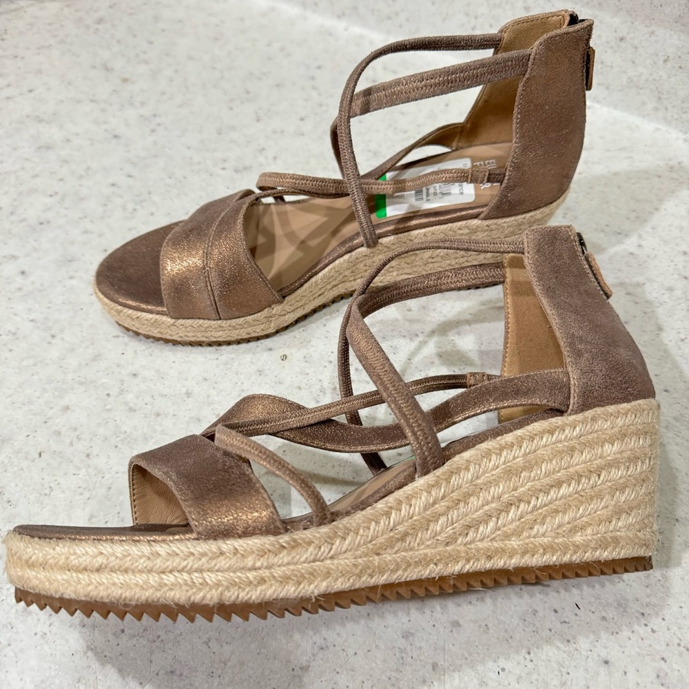 EILEEN FISHER Bronze Metallic Leather Espadrille Wedge Sandals Back Zip Size 11M